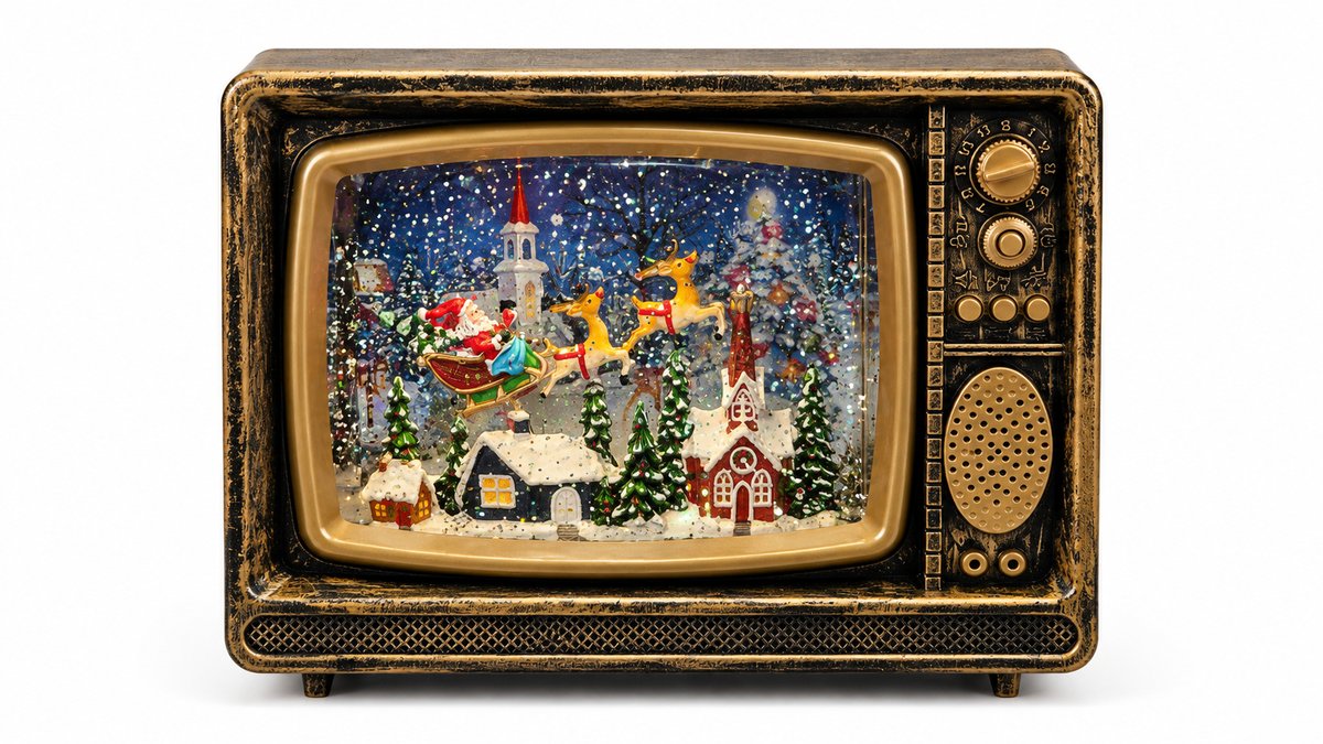 Vintage Big size Christmas TV Snow Globe with LED Lights & Music – Battery or USB Powered