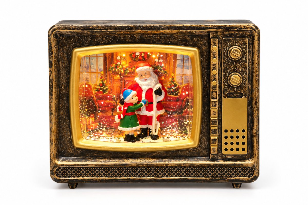 Mini Vintage Christmas TV Snow Globe with LED Lights & Music – Santa Claus Decoration