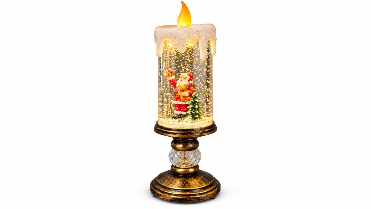Christmas Candle Snow Globe with LED Light – Santa Claus Glitter Decoration