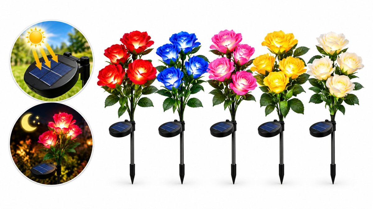 Solar Powered LED Rose Garden Lights – Outdoor Decorative Flowers (random colour)