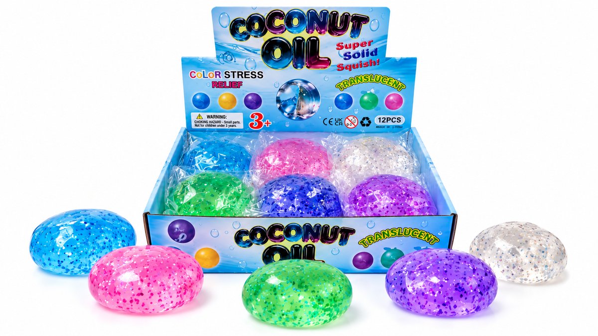 Coconut Oil Glitter Squishy Ball – Translucent Stress Relief Fidget Toy