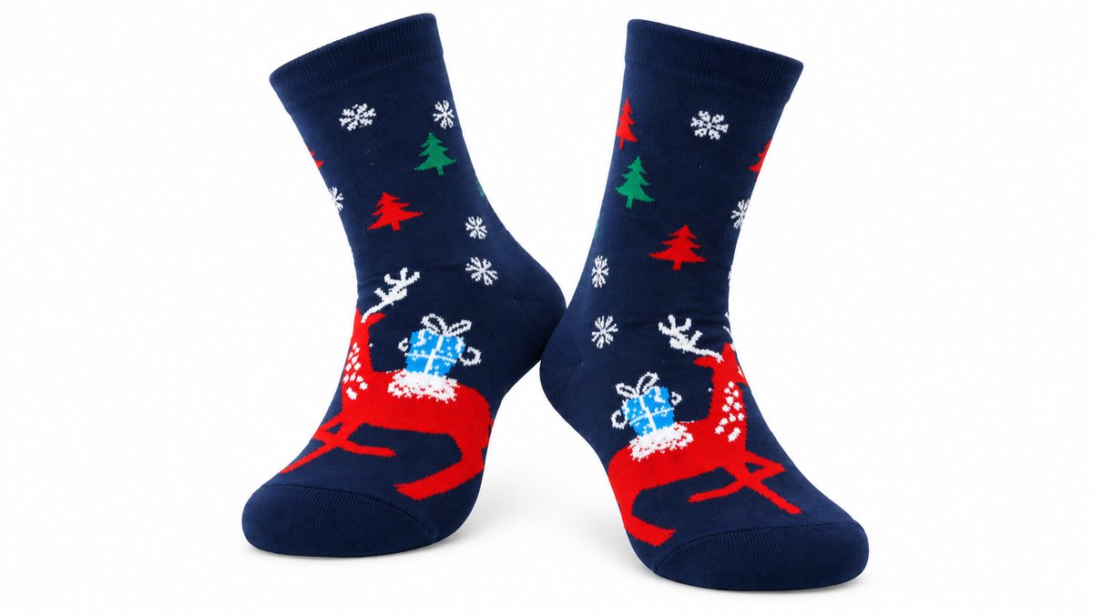 Christmas Socks – Red Reindeer & Christmas Trees 36-40