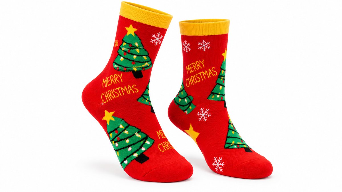 Christmas Socks – Christmas Trees & Merry Christmas – Red 36-40