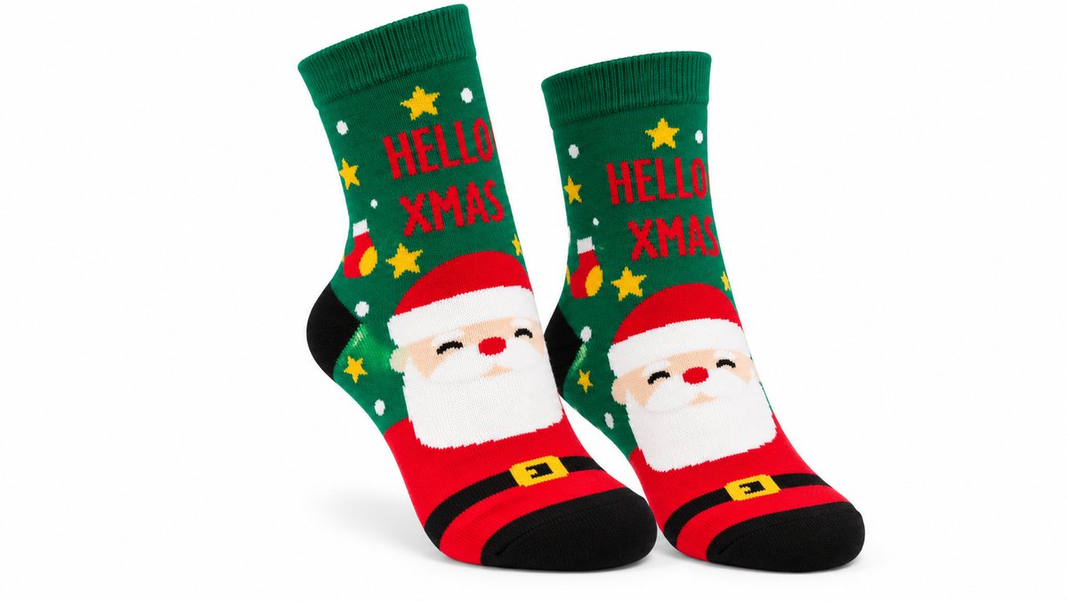 Christmas Socks – Hello Xmas Santa Claus – Green
