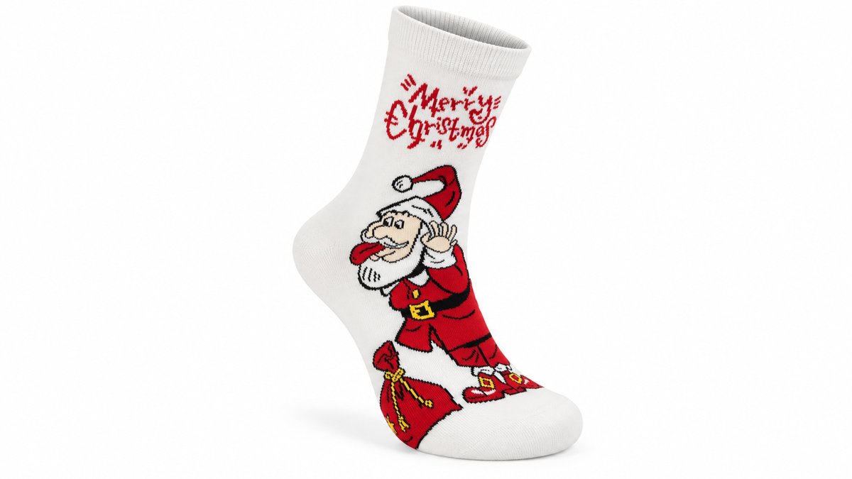 Christmas Socks – Funny Santa Claus Merry Christmas – White (Size 40–46)