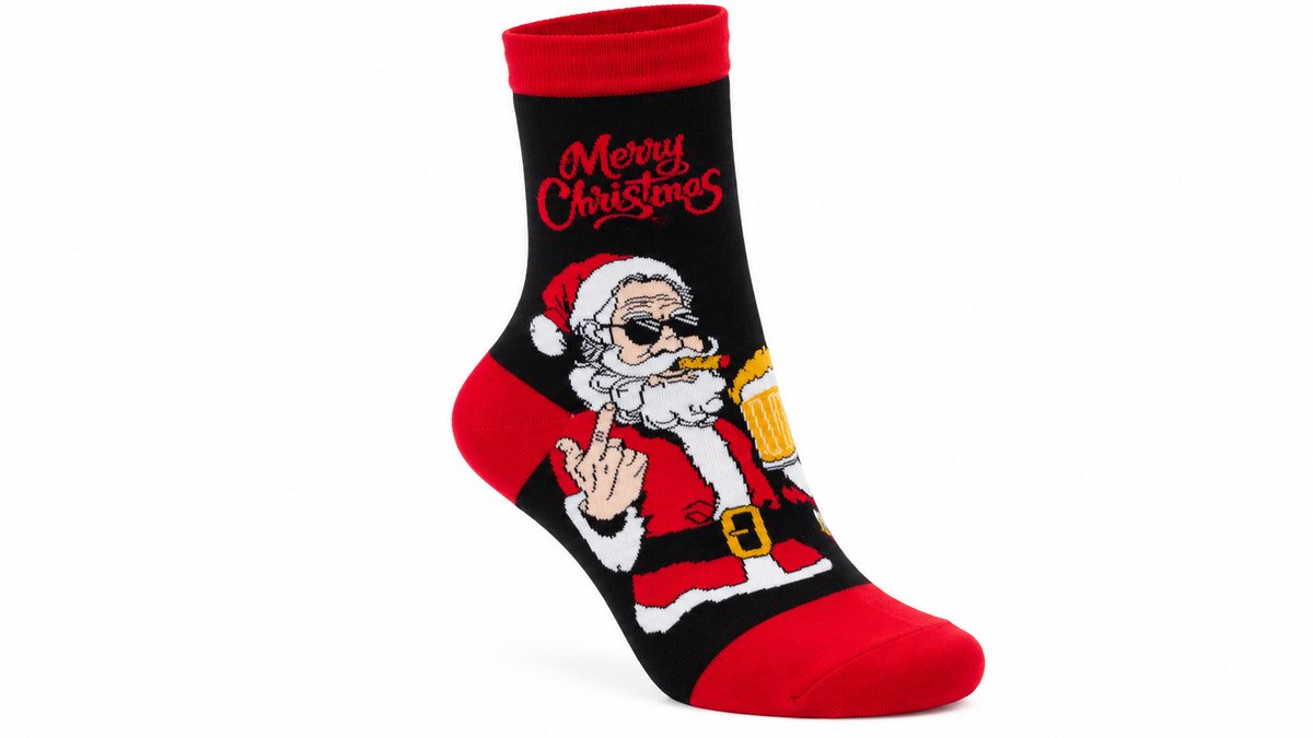 Christmas Socks – Bad Santa with Beer & Sunglasses – Black 40-46