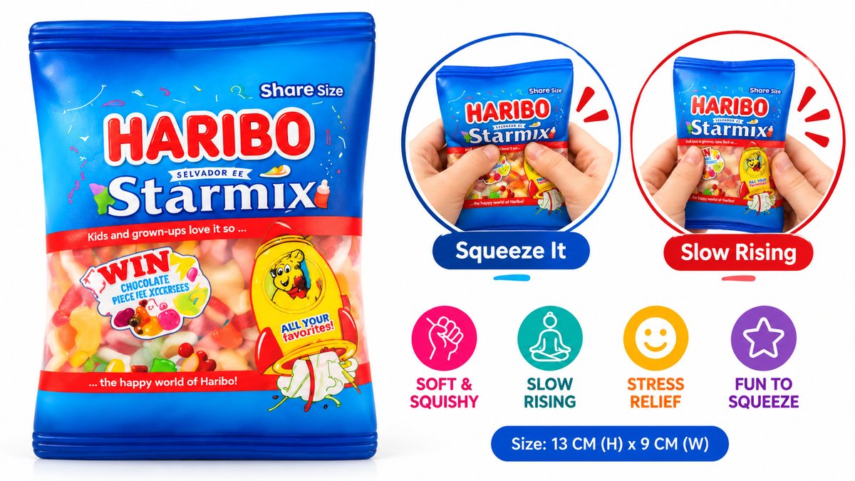Haribo Starmix Candy Bag Squishy – Slow Rising Fidget Toy 13cm