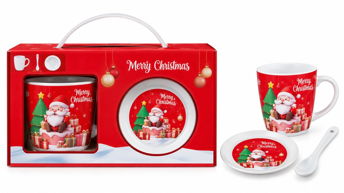 Christmas Santa Claus Ceramic Mug with Plate & Spoon – Gift Box