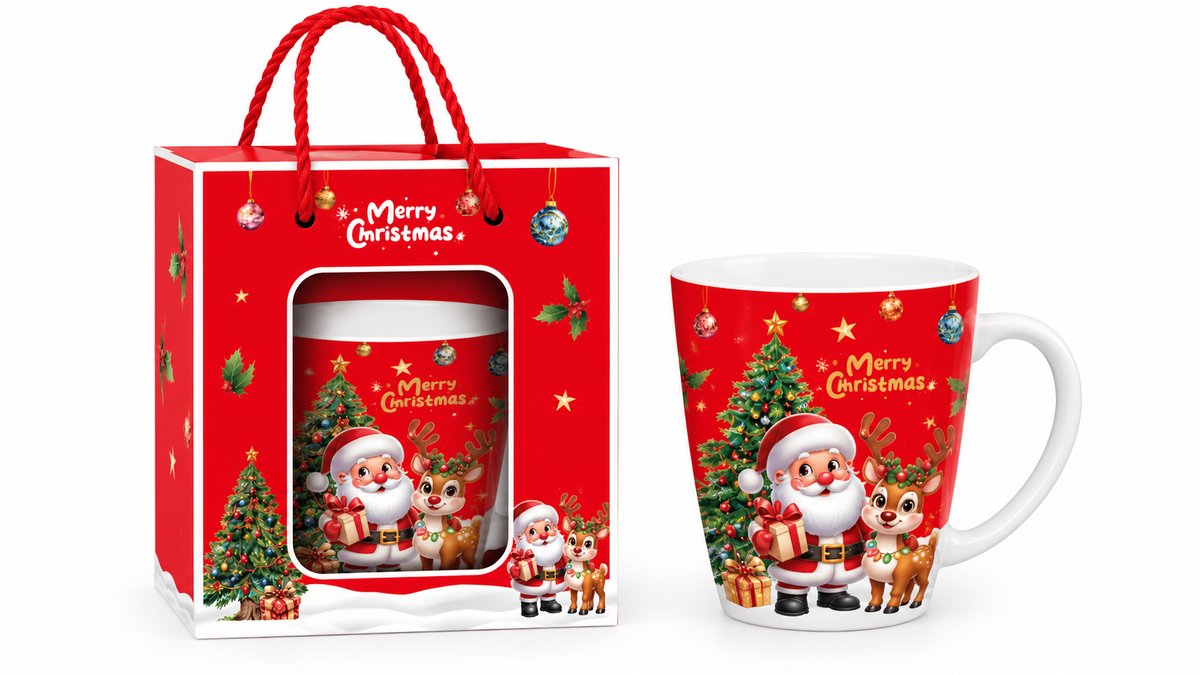 Santa Claus & Reindeer Ceramic Mug 12.8cm – Gift Box