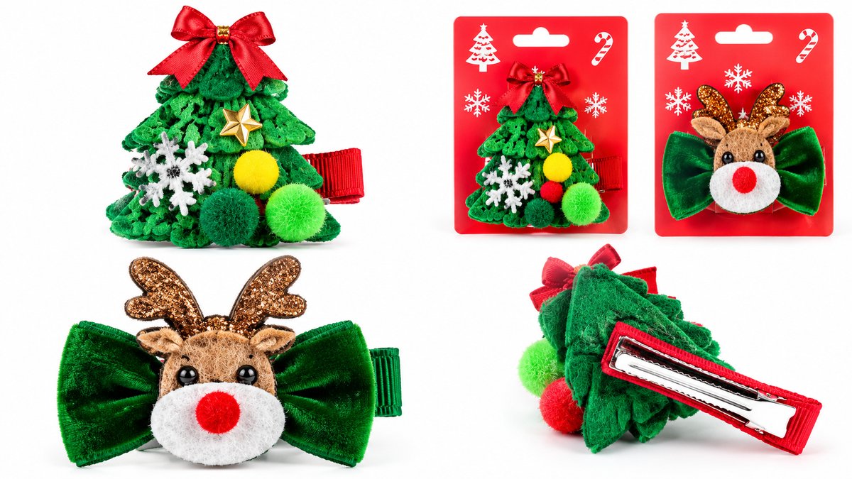 Christmas Hair Clips – Christmas Tree & Reindeer Designs – Assorted