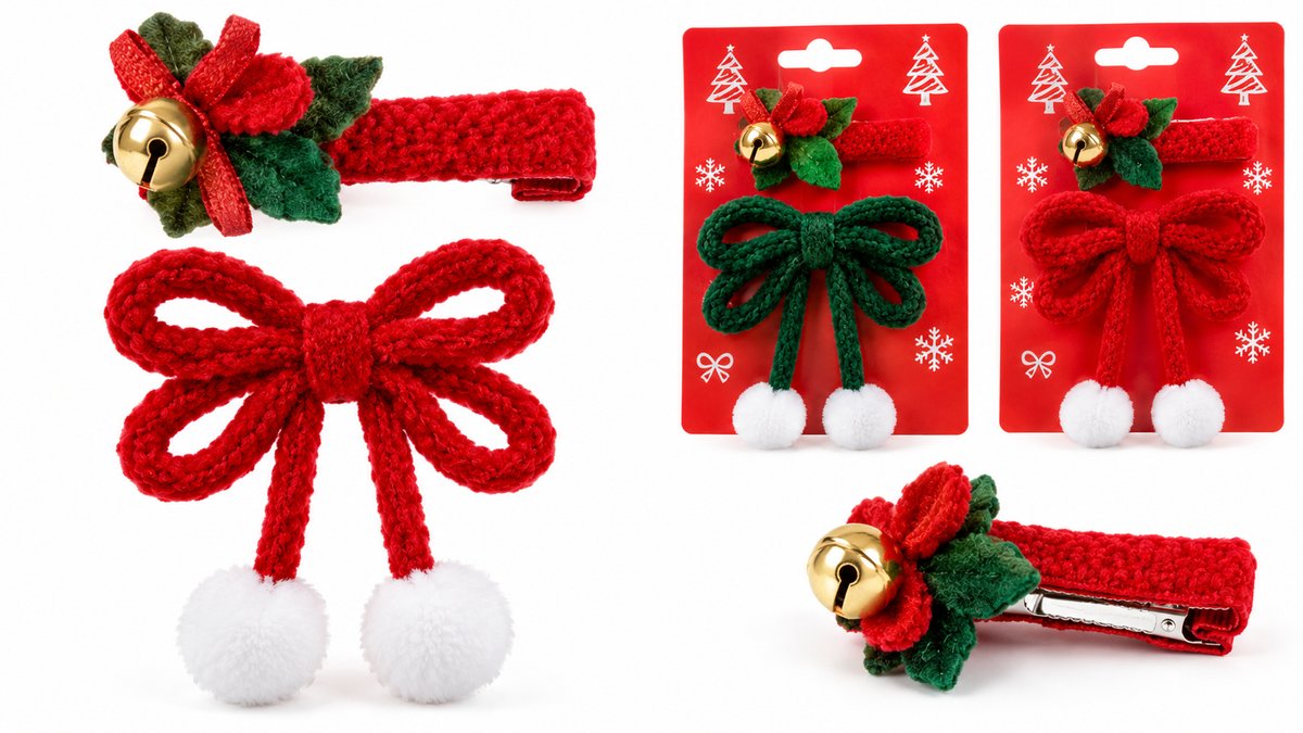 Christmas Hair Clips – Holly Bell & Knitted Bow Designs – Assorted