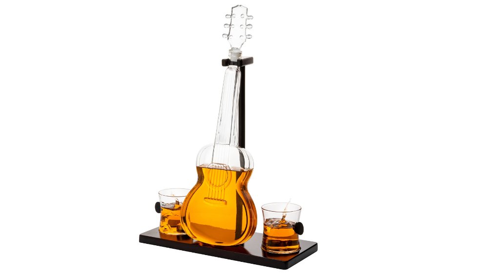 Guitar Decanter Set – Glass Whisky Decanter with 2 Glasses & Wooden Stand