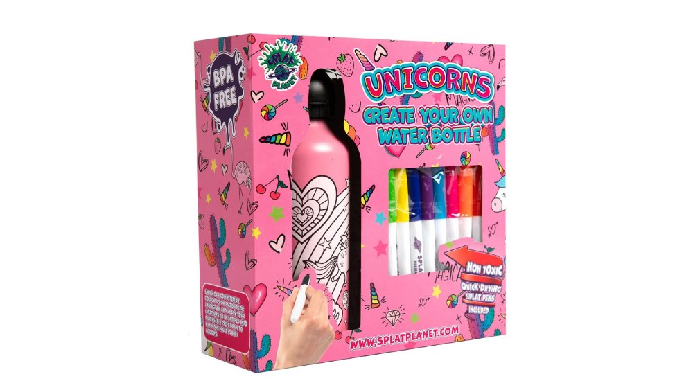Unicorns Create Your Own Water Bottle – DIY Coloring Craft Kit with Markers