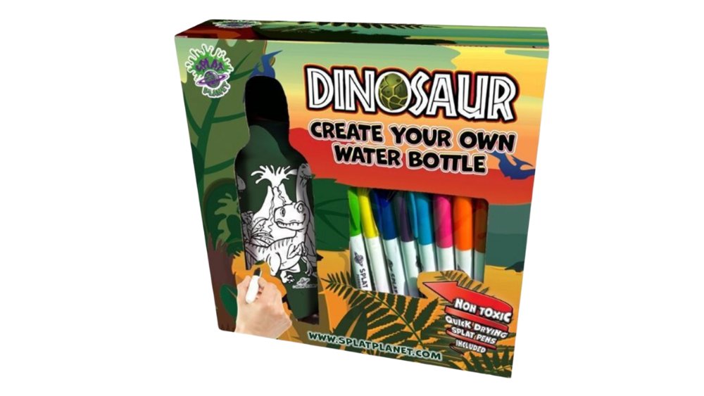 Dinosaur Create Your Own Water Bottle – DIY Coloring Craft Kit with Markers
