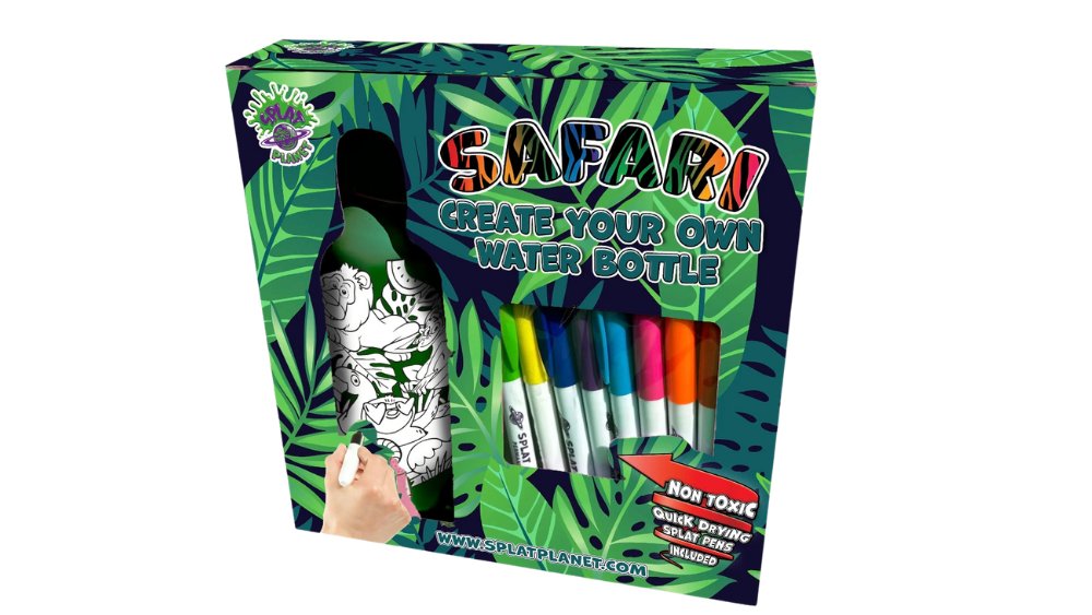 Safari Create Your Own Water Bottle – DIY Coloring Craft Kit with Markers