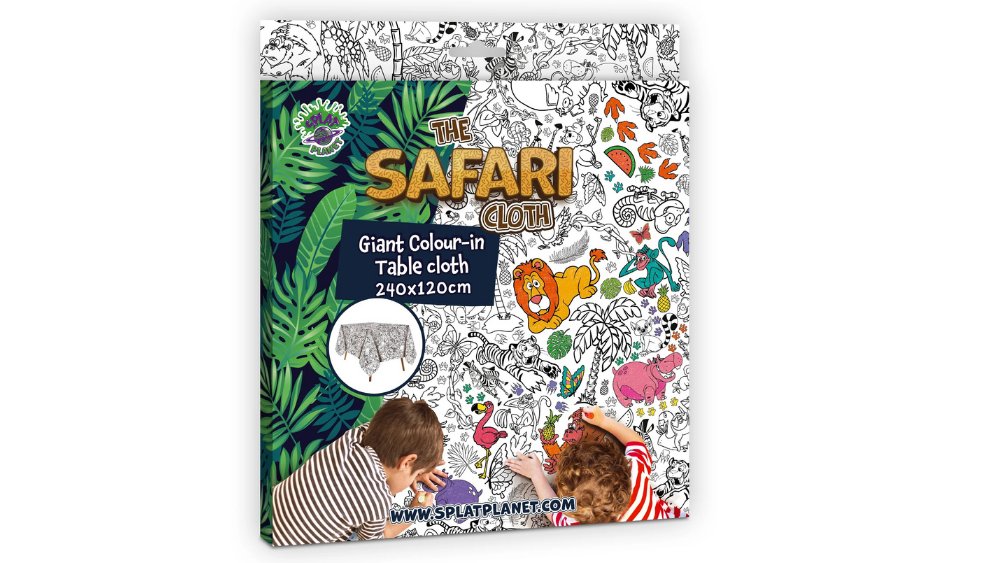 Safari Giant Colour-In Tablecloth 240x120cm – Jungle Animal Coloring Activity by Splat Planet