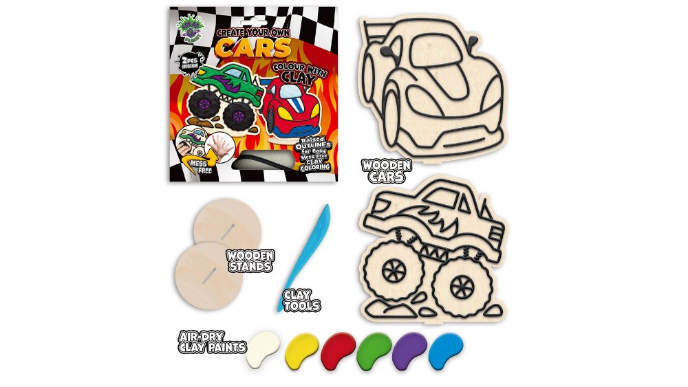 Cars Colour with Clay Craft Kit – Create Your Own 2-Piece Set by Splat Planet