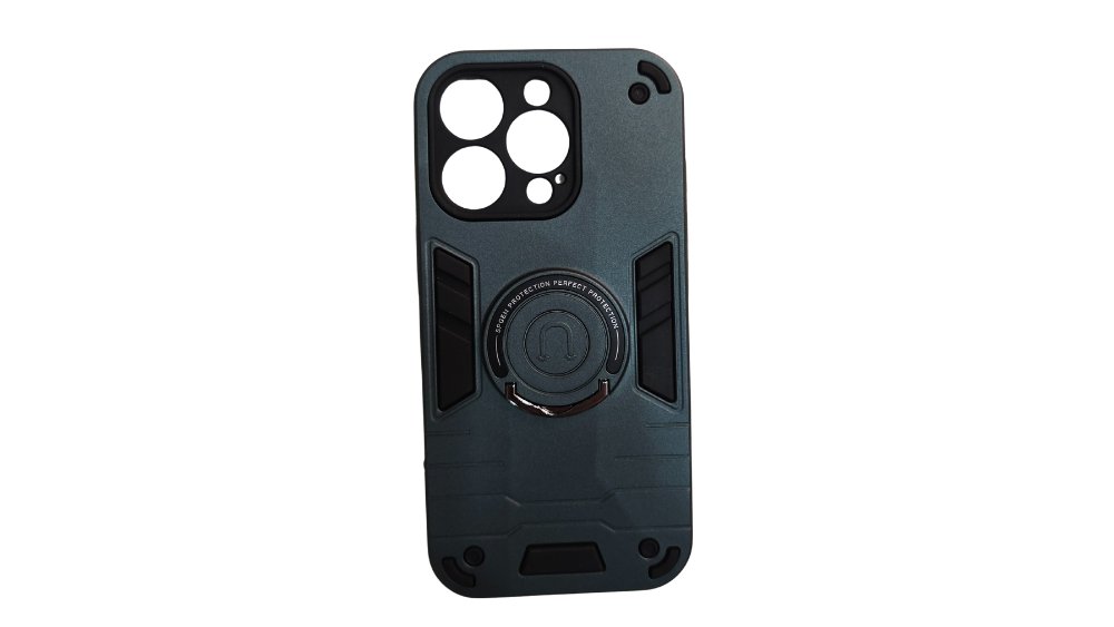 Dark green Rugged Armor iPhone 15 pro Case with Kickstand Ring