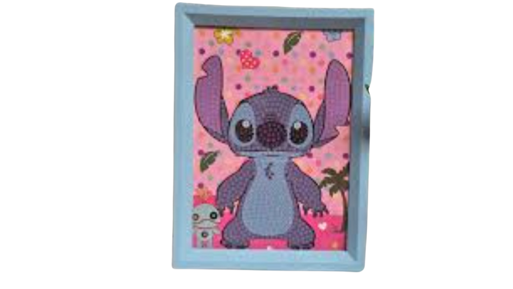 Blue Stitch Diamond Painting Kit – Cute Pose Design with Frame
