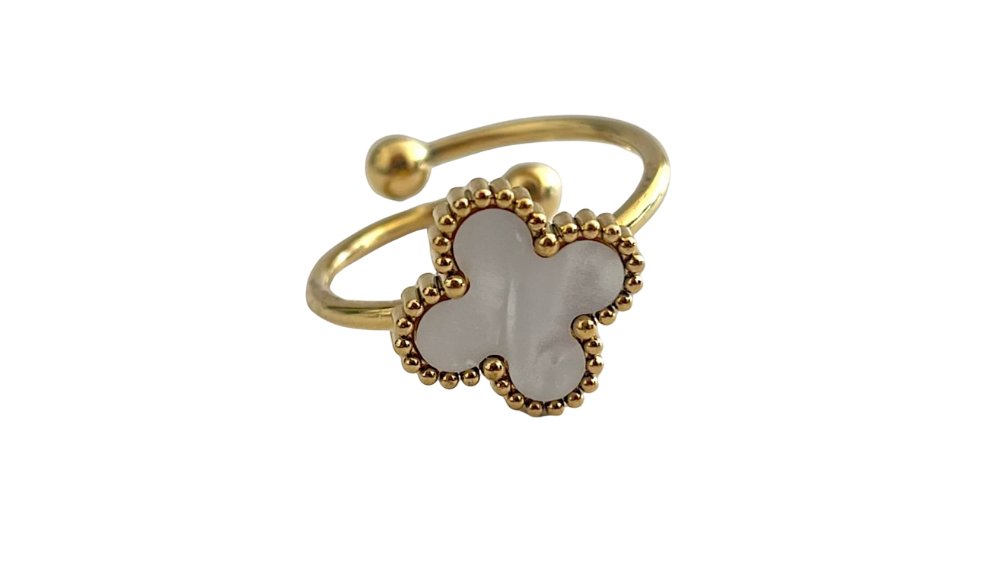 Stainless Steel White Clover Ring