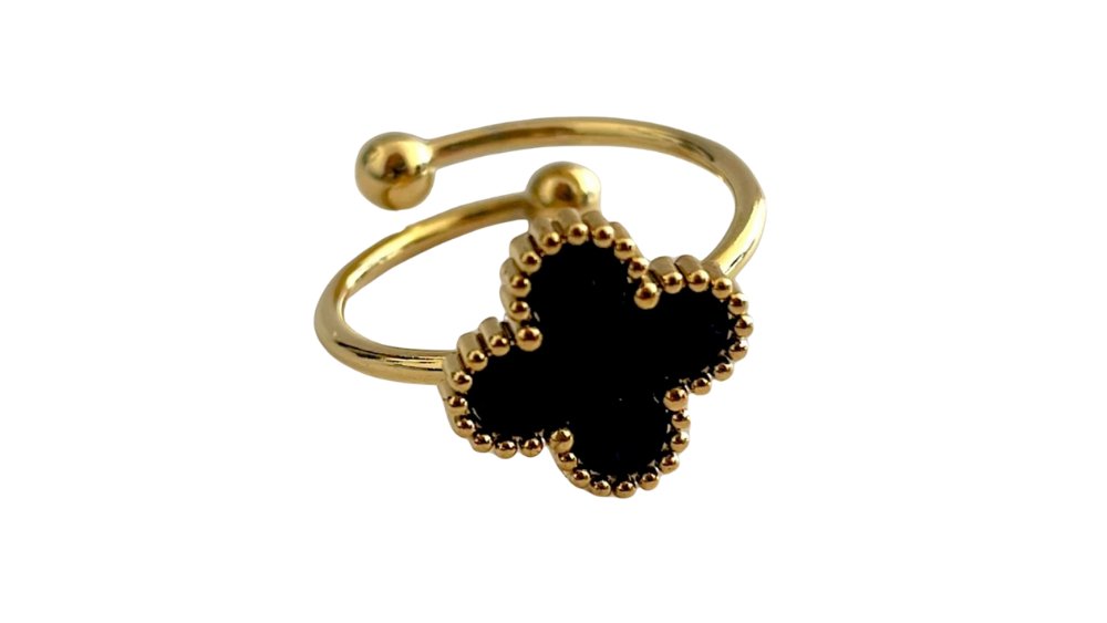 Stainless Steel Black Striped Clover Ring