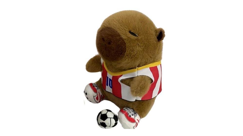 Capybara Football Plush Toy with Red Jersey – Stuffed Animal with Soccer Ball