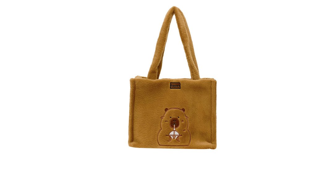 Capybara Plush Tote Bag – Cute Brown Furry Shopping Bag