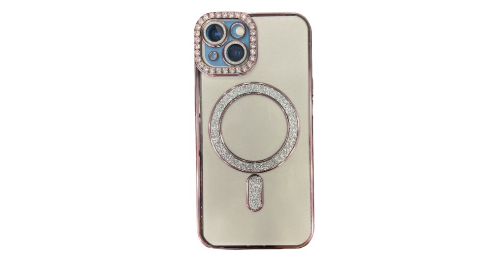 Pink Glitter MagSafe Case with Rhinestone Camera Protector iphone 14+