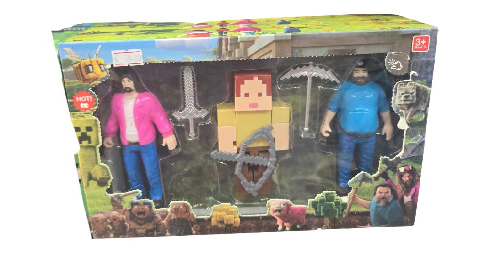 Minecraft Style Action Figure Set – 3 Characters with Weapons