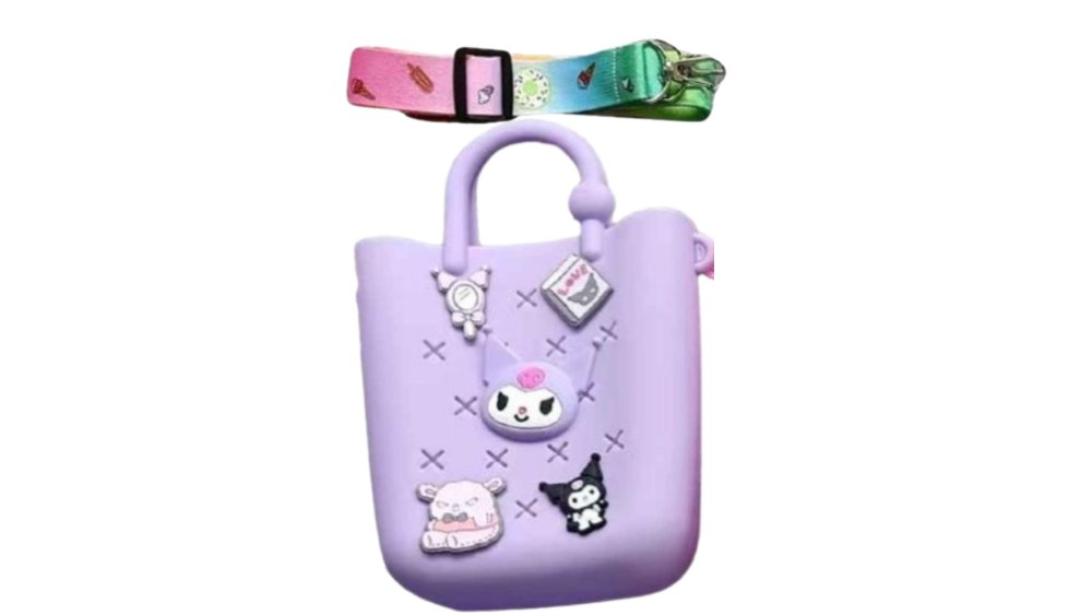 Kawaii Silicone Crossbody Bag with Kuromi-Inspired Design & Charms