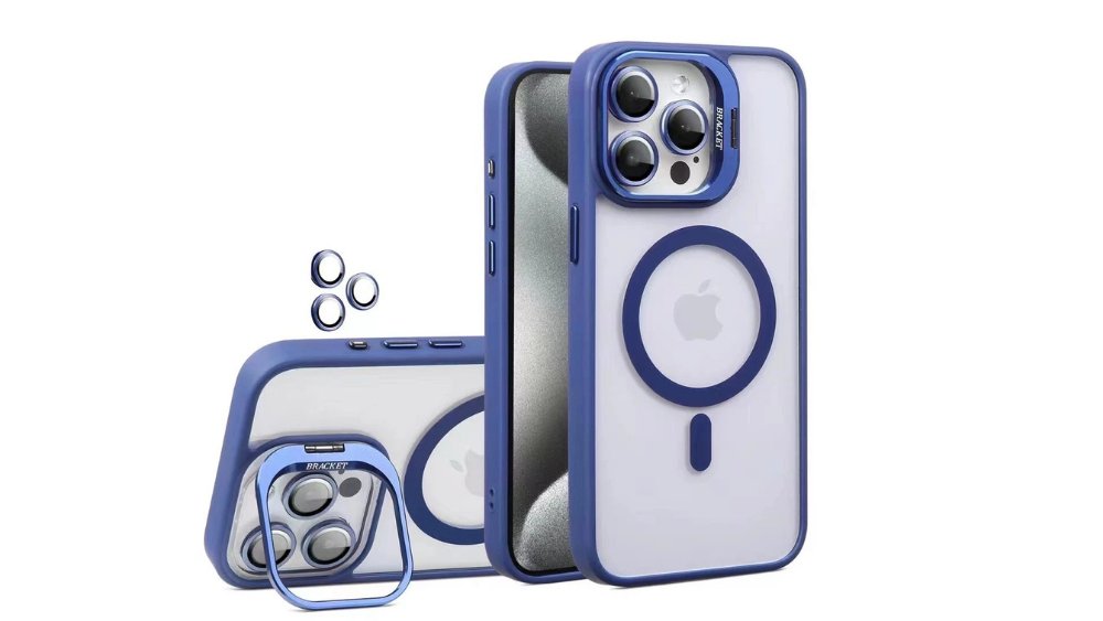 MagSafe iPhone 16+ blue Case with Camera Protection & Kickstand