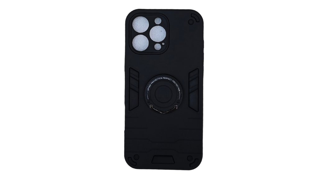 Black Rugged Armor iPhone 16 pro maxCase with Kickstand Ring