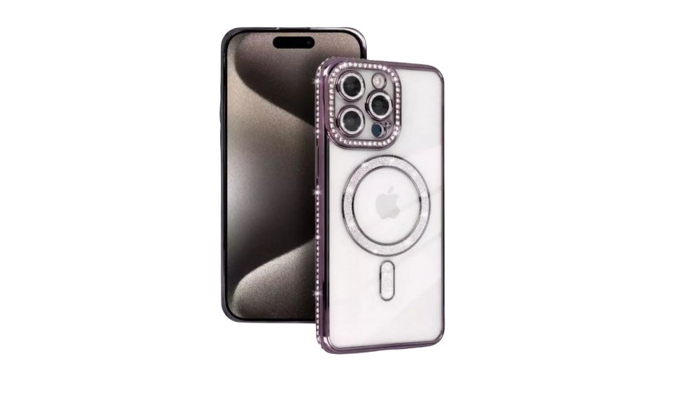 Purple Glitter MagSafe Case with Rhinestone Camera Protector iphone 15pro