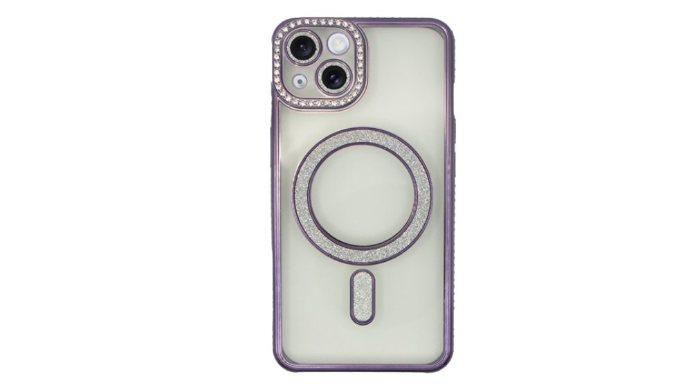 Purple Glitter MagSafe Case with Rhinestone Camera Protector iphone 14+