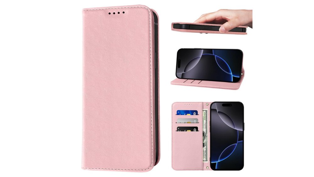 Pink flip Phone Cover – Flip Wallet Case with Card Holder iphone 15 pro