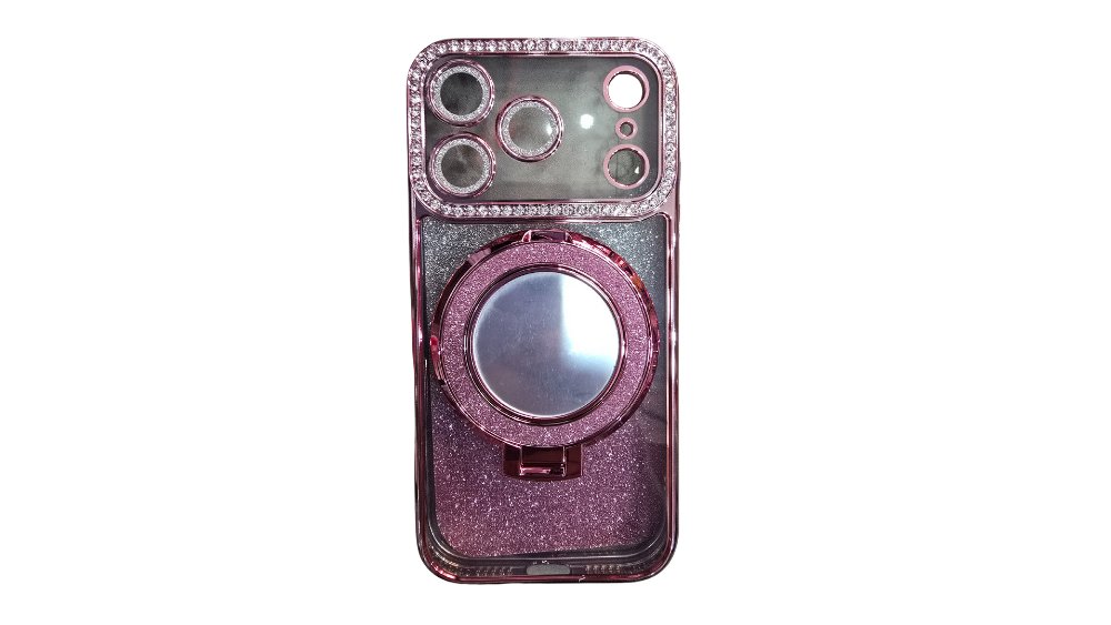 Glitter pink iPhone Case with Mirror, Ring Holder Iphone 17 pro