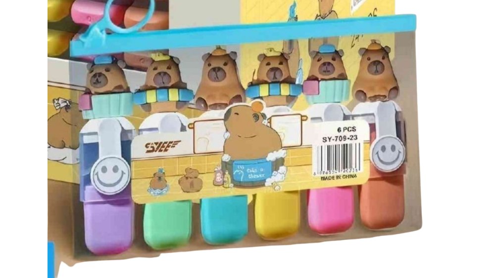 Capybara Highlighters Set – 6 Colorful Cute Markers for School & Office