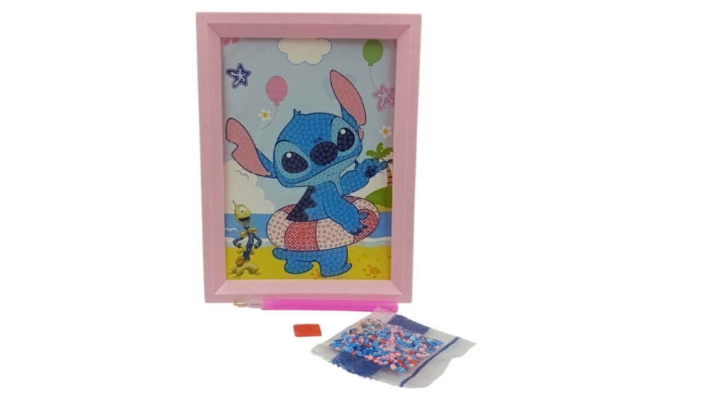 Pink Stitch Diamond Painting Kit – Beach Design with Frame